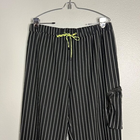 Collusion Pinstripe Wide Leg Crop‎ Pant Cargo Pocket Black White Streetwear 10 - Picture 6 of 11